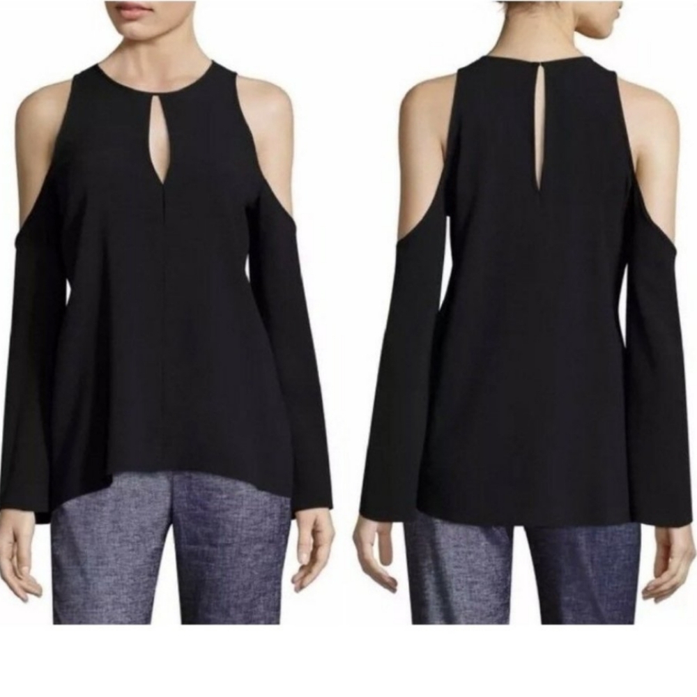 NWT Theory Sarver Rosina Italian Crepe Cold-Shoulder Top Blouse – Black - M